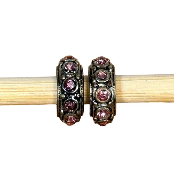 2 Pink Crystal Spacer Charms Sterling Silver EUC Gift Breast Cancer Awareness - Picture 2 of 7